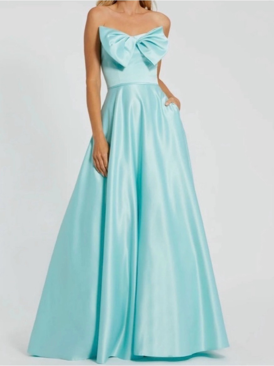 Strapless Bow-Accent A-Line Ball Gown Dress In Light Blue/Turquoise